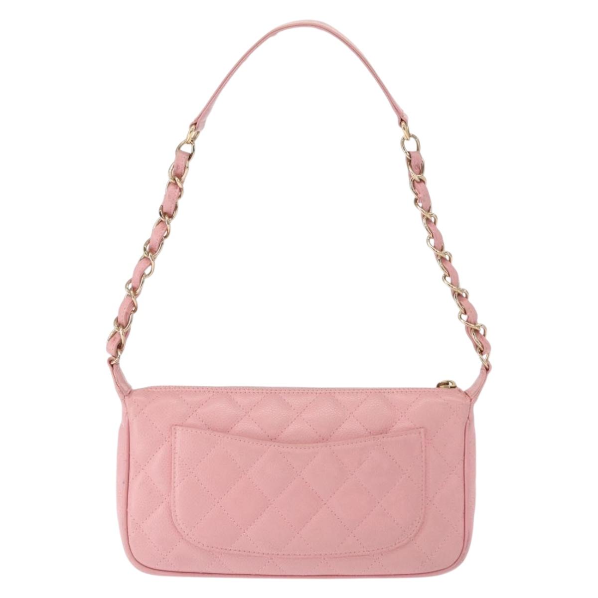 CHANEL Matelasse COCO Mark Chain Bag Caviar Skin Pink Gold CC Auth 156635SAM