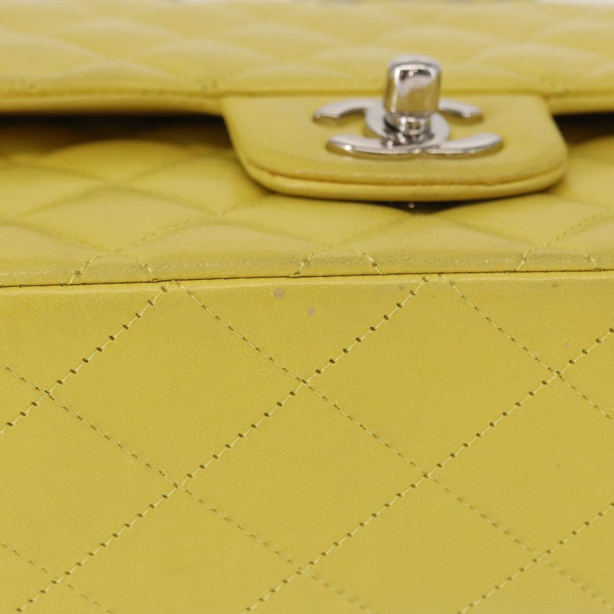 CHANEL Matelasse 25 Double Flap Chain Bag Lamb Skin Yellow CC Auth 156637SM