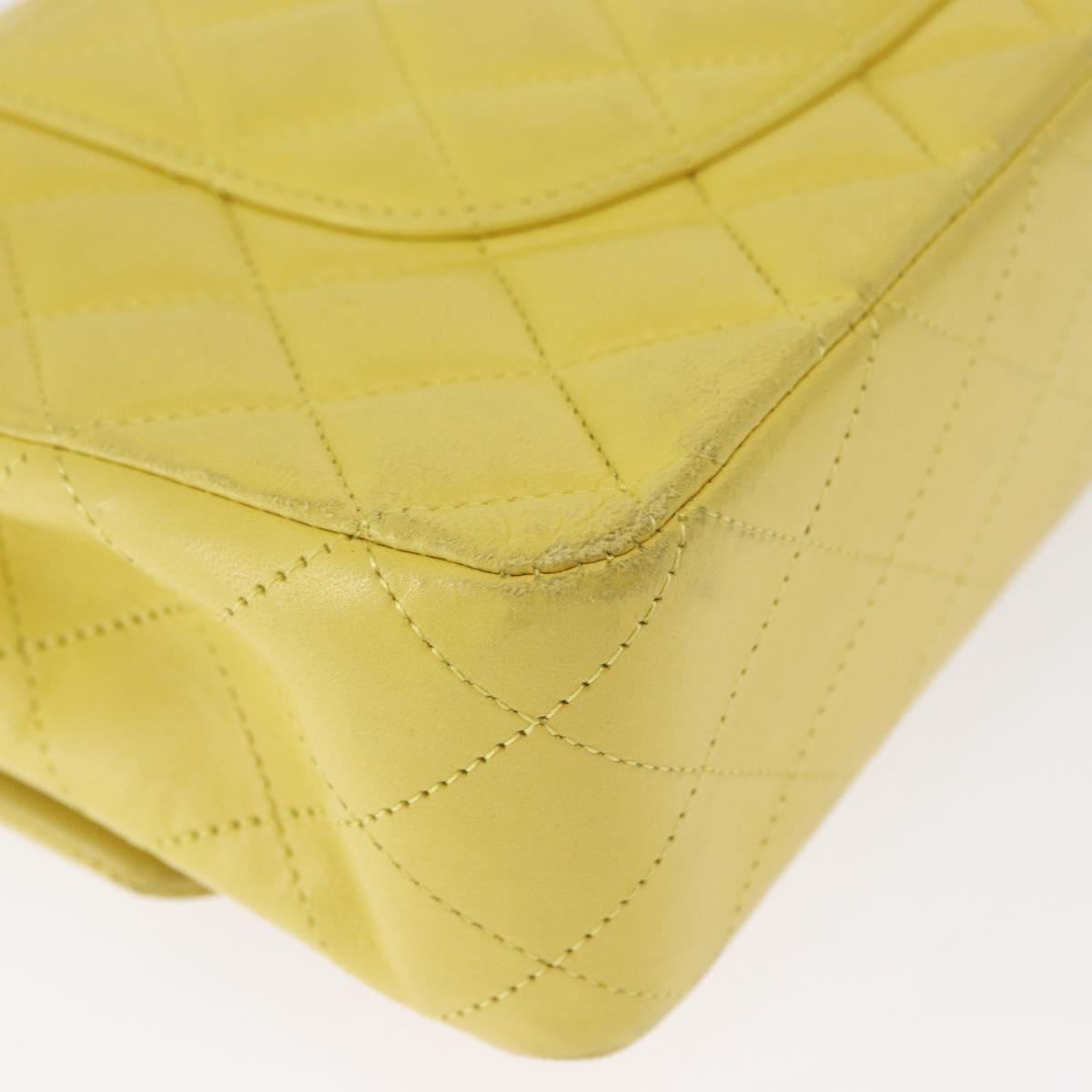 CHANEL Matelasse 25 Double Flap Chain Bag Lamb Skin Yellow CC Auth 156637SM