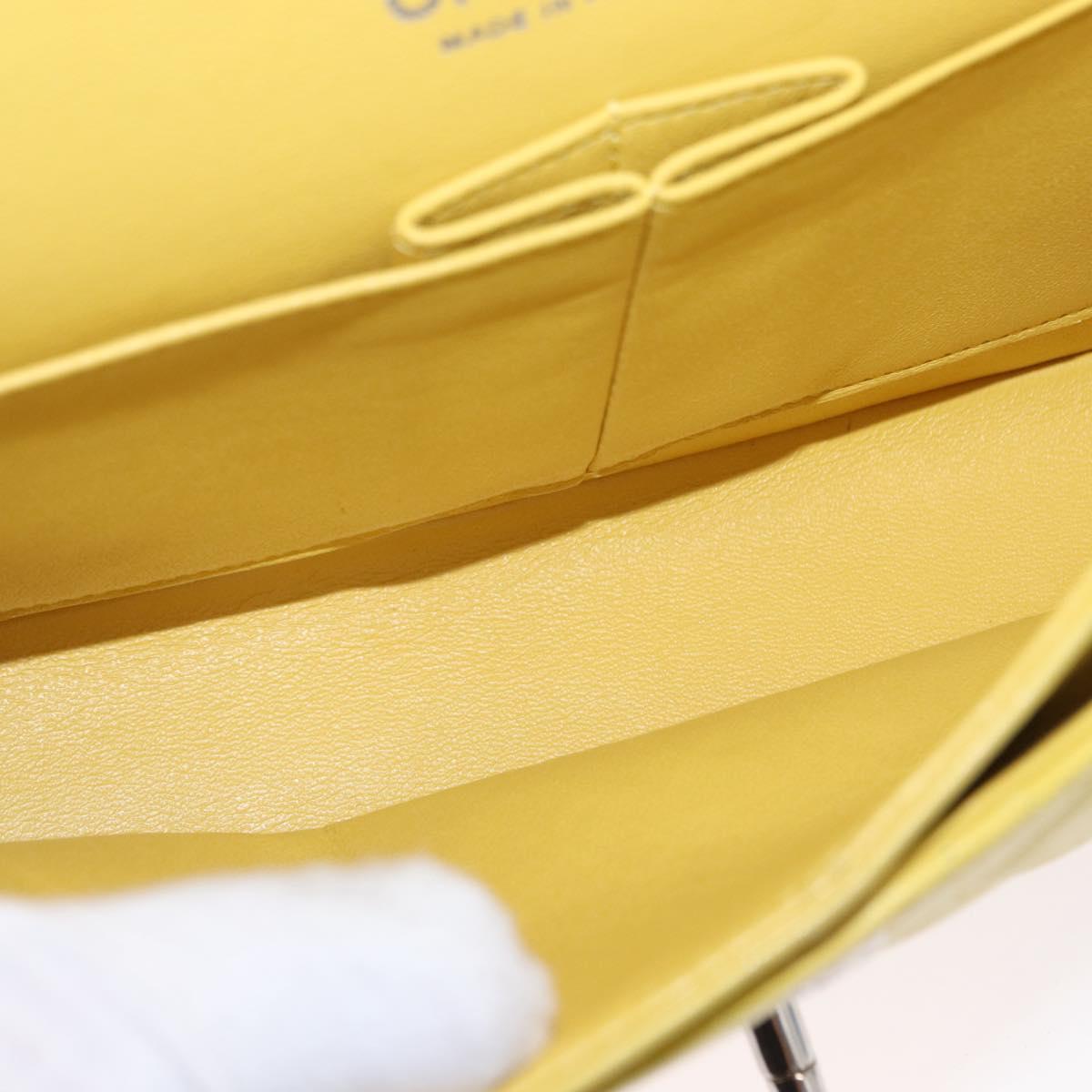 CHANEL Matelasse 25 Double Flap Chain Bag Lamb Skin Yellow CC Auth 156637SM