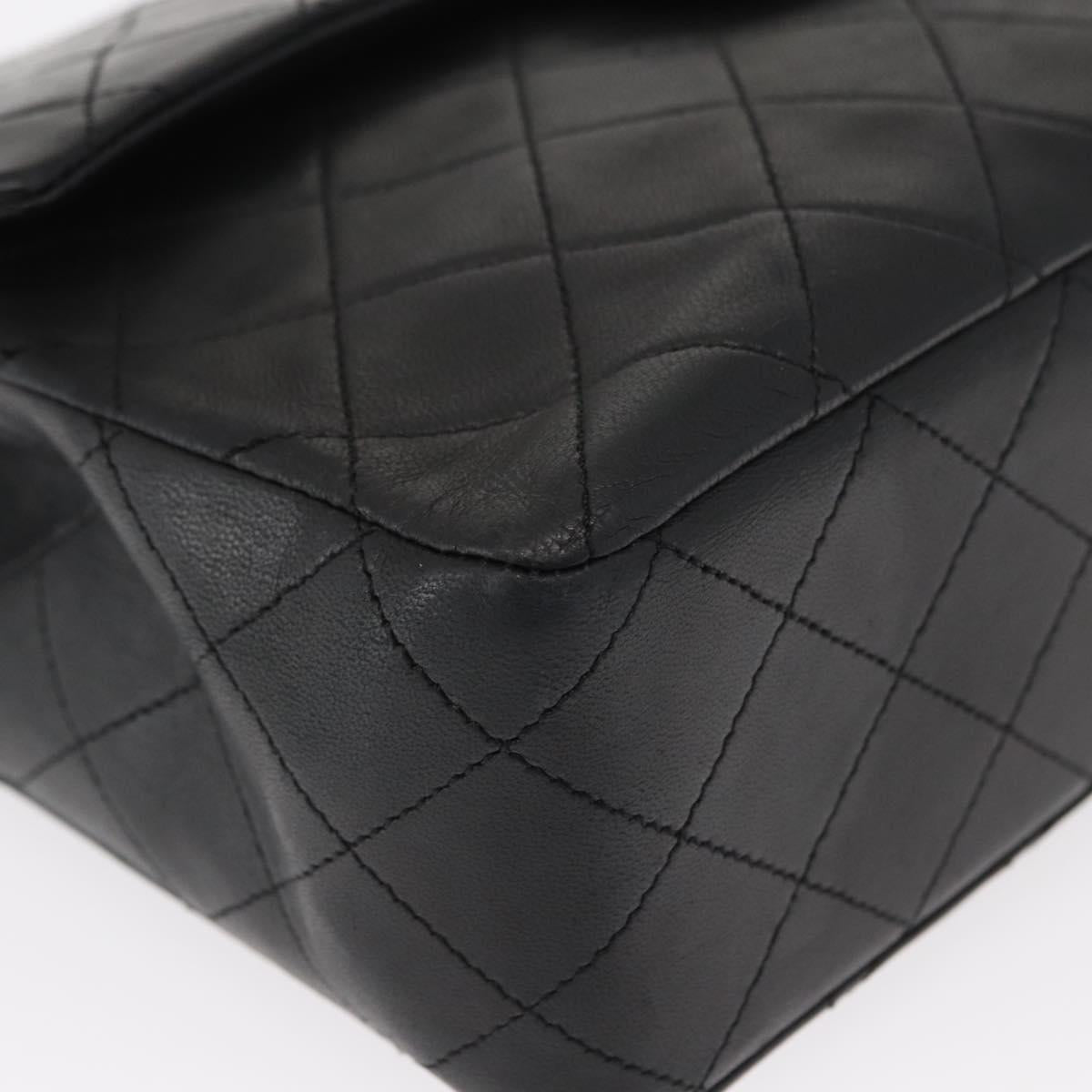 CHANEL Matelasse 25 Double Flap Chain Bag Lamb Skin Black Gold CC Auth 156638SAV