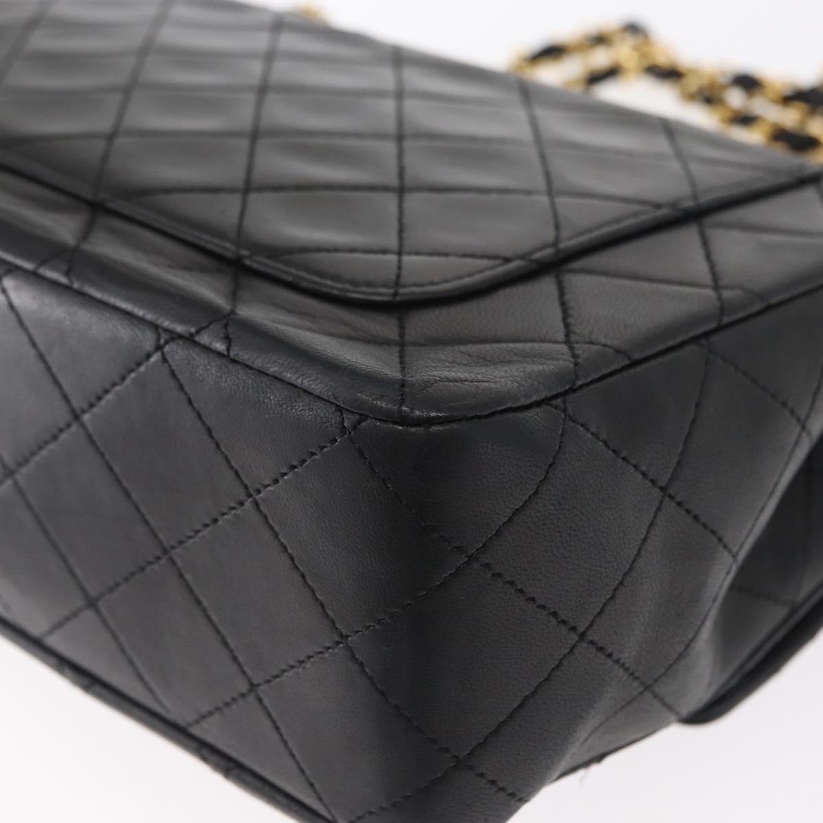 CHANEL Matelasse 25 Double Flap Chain Bag Lamb Skin Black Gold CC Auth 156638SAV