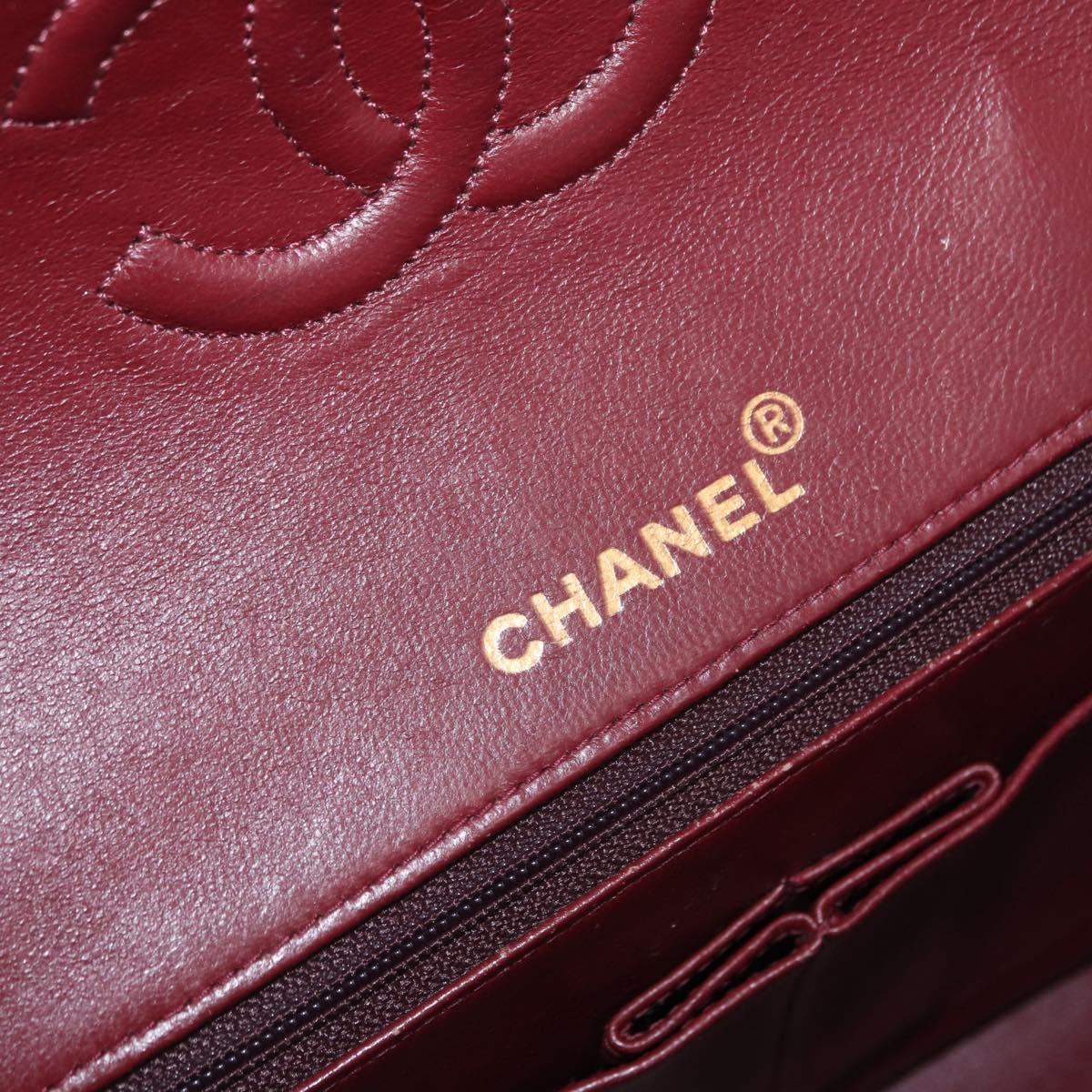 CHANEL Matelasse 25 Double Flap Chain Bag Lamb Skin Black Gold CC Auth 156638SAV