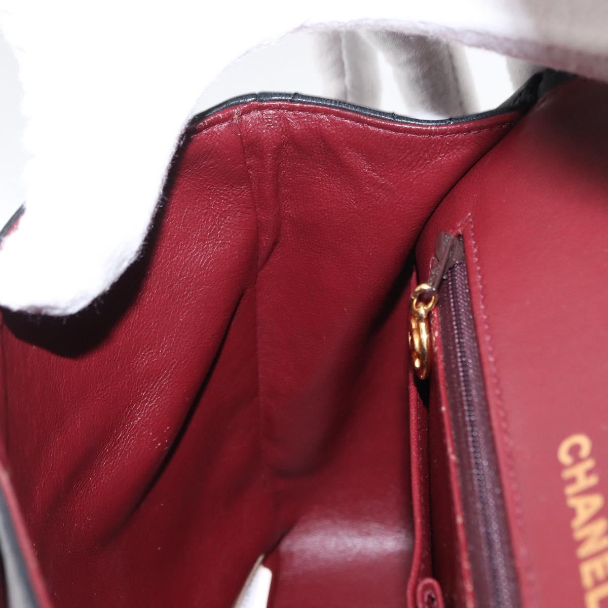 CHANEL Matelasse 25 Double Flap Chain Bag Lamb Skin Black Gold CC Auth 156638SAV