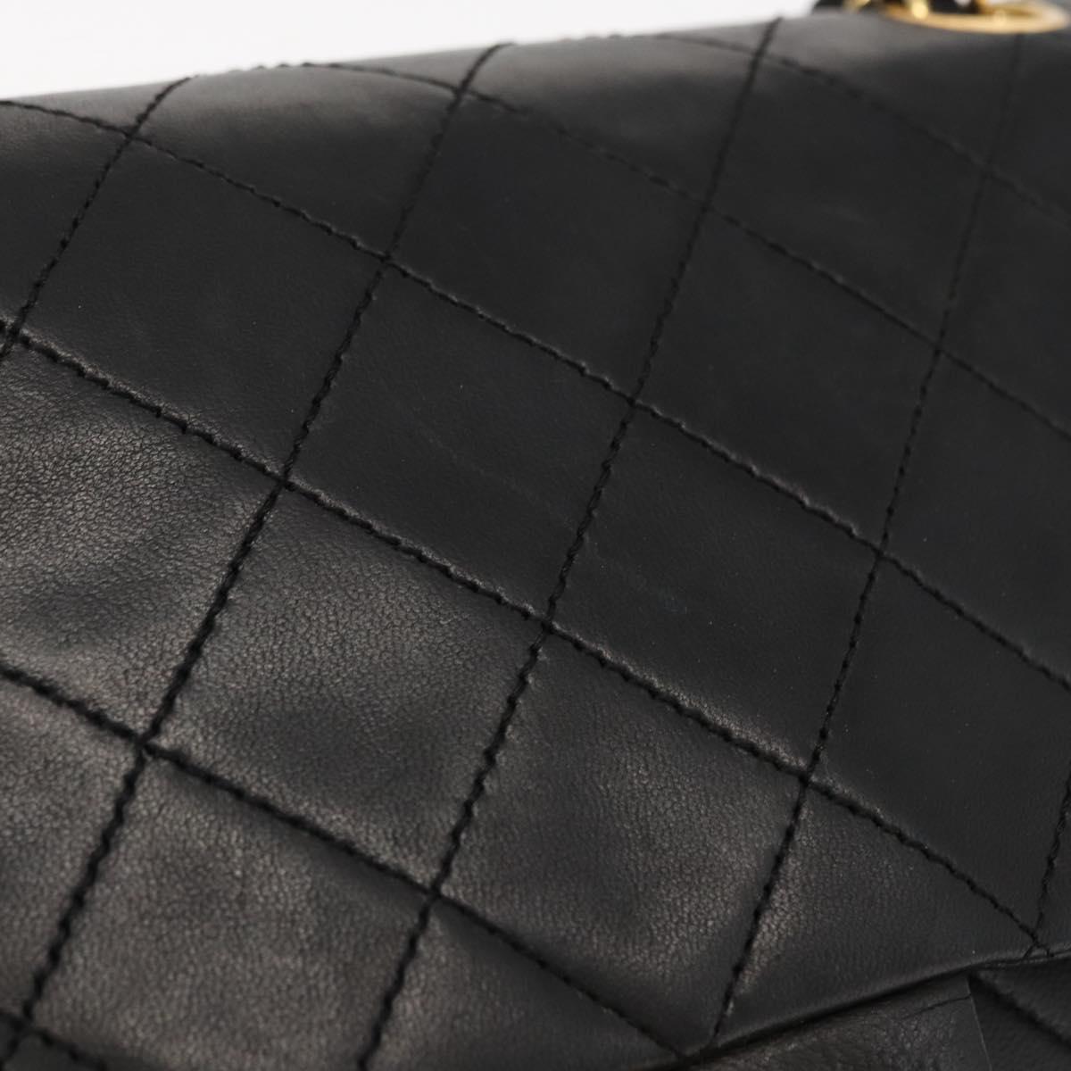 CHANEL Matelasse 25 Double Flap Chain Bag Lamb Skin Black Gold CC Auth 156638SAV