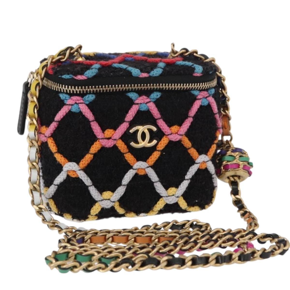 CHANEL Matelasse Chain Vanity Bag Tweed Multicolor Gold CC Auth 156640SM