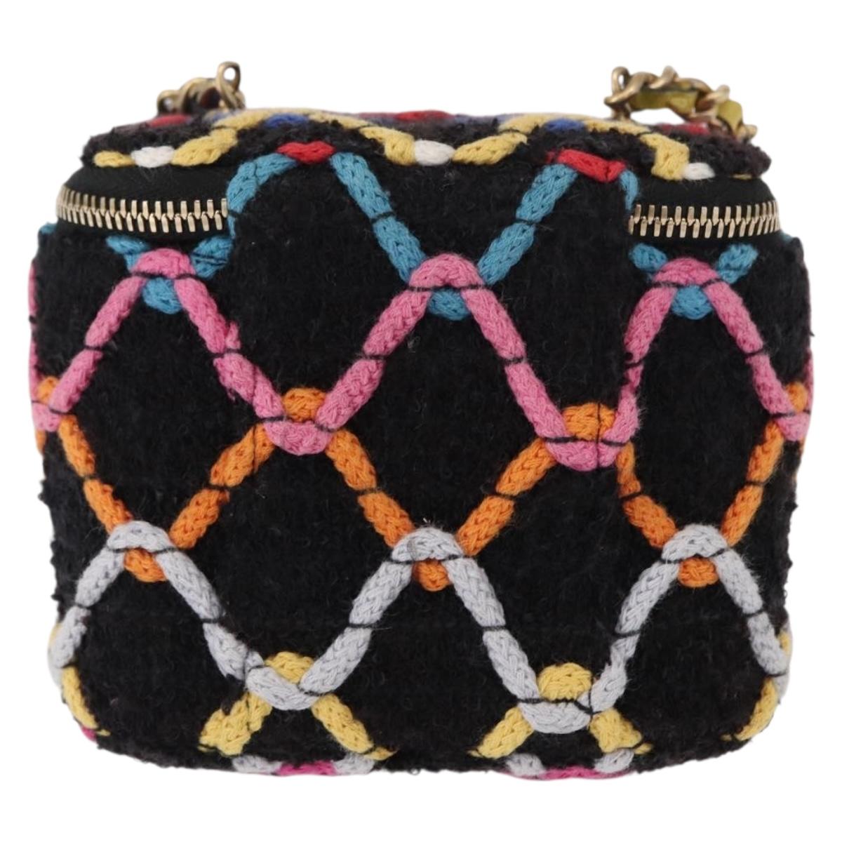 CHANEL Matelasse Chain Vanity Bag Tweed Multicolor Gold CC Auth 156640SM