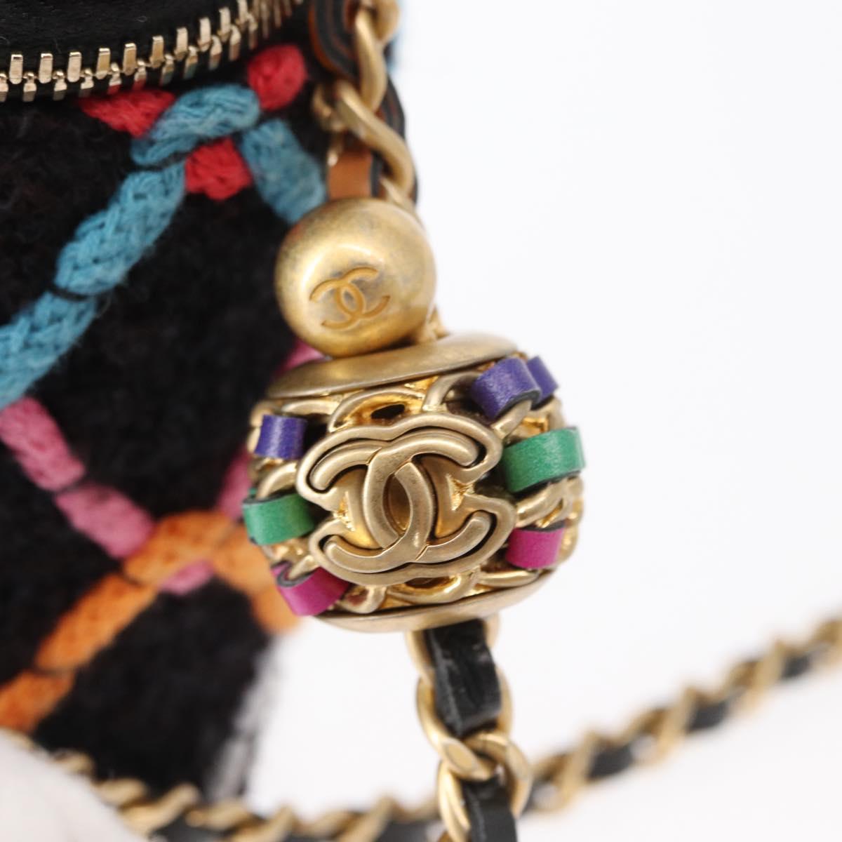 CHANEL Matelasse Chain Vanity Bag Tweed Multicolor Gold CC Auth 156641SM