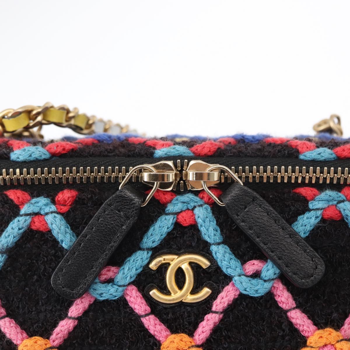 CHANEL Matelasse Chain Vanity Bag Tweed Multicolor Gold CC Auth 156641SM