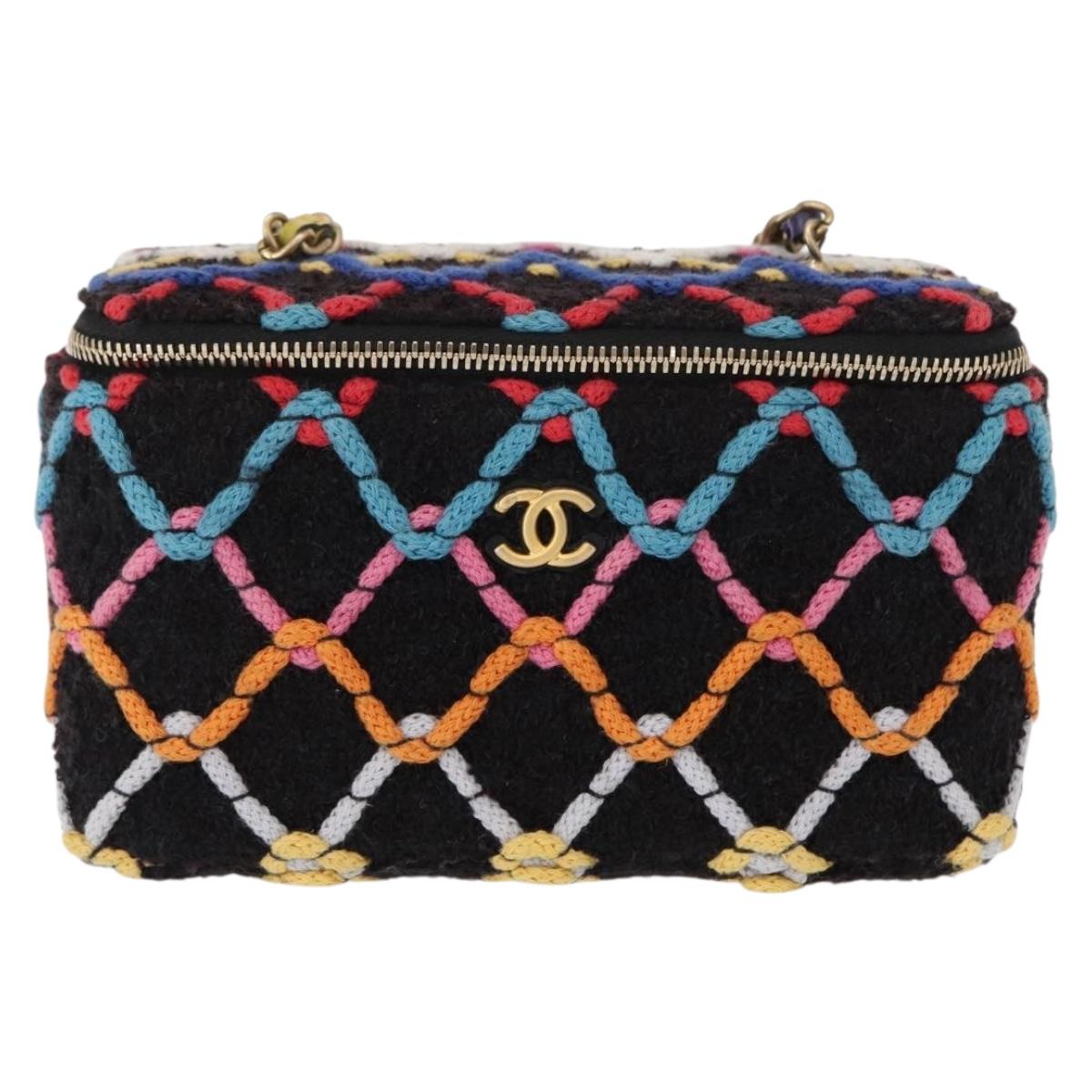 CHANEL Matelasse Chain Vanity Bag Tweed Multicolor Gold CC Auth 156641SM