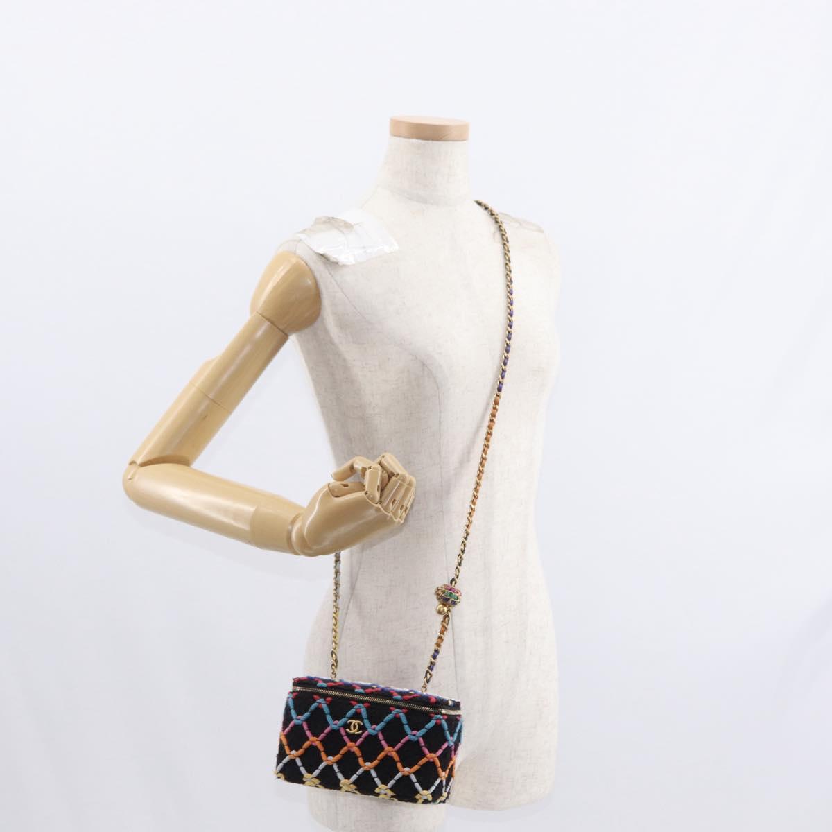 CHANEL Matelasse Chain Vanity Bag Tweed Multicolor Gold CC Auth 156641SM