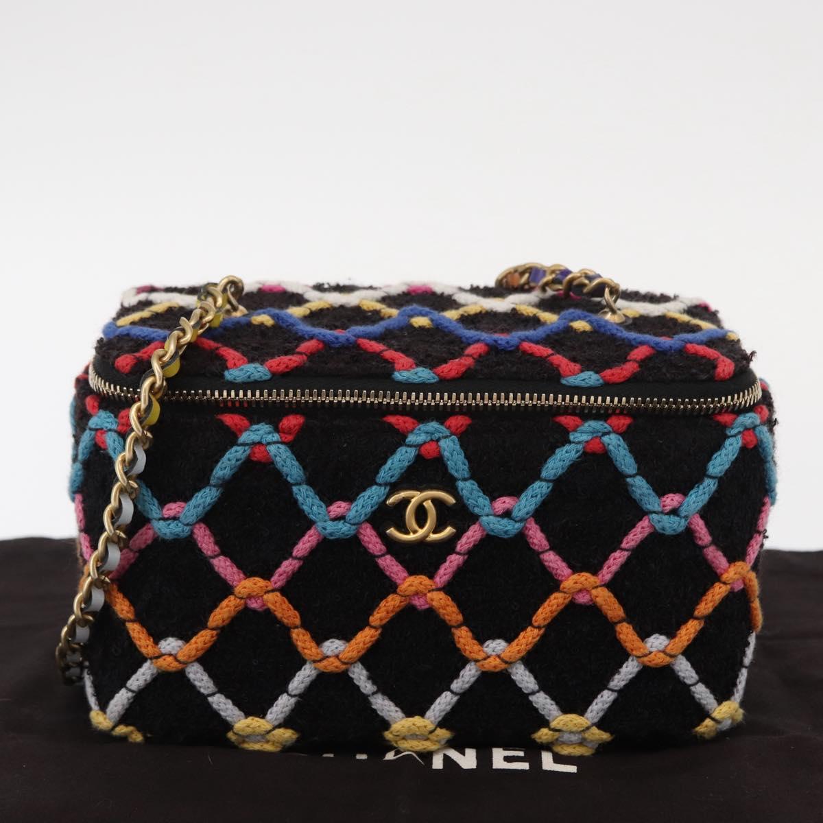 CHANEL Matelasse Chain Vanity Bag Tweed Multicolor Gold CC Auth 156641SM
