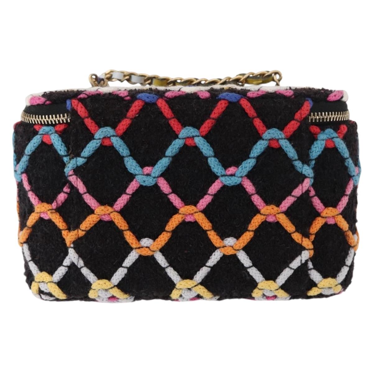 CHANEL Matelasse Chain Vanity Bag Tweed Multicolor Gold CC Auth 156641SM