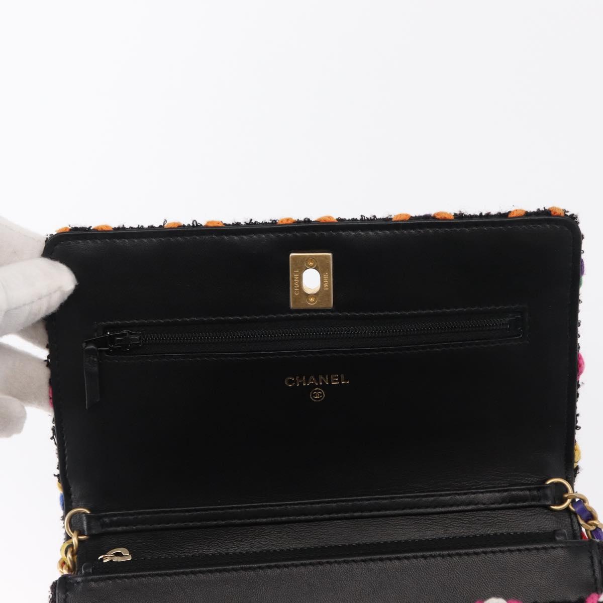 CHANEL Matelasse Chain Shoulder Bag Tweed Multicolor Gold CC Auth 156642SM