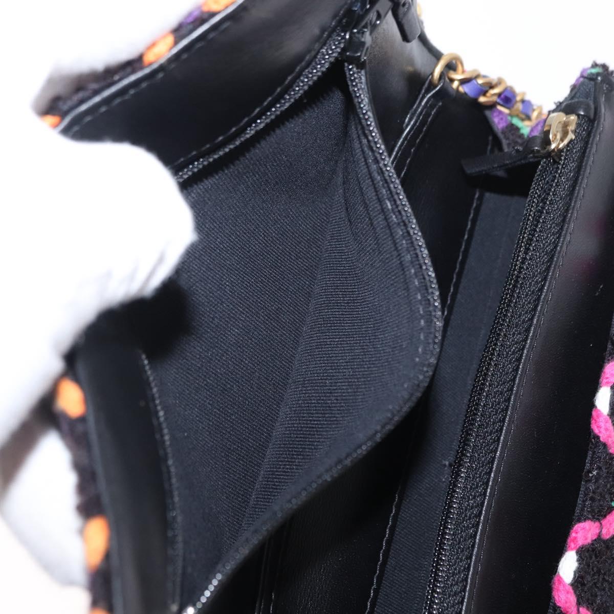 CHANEL Matelasse Chain Shoulder Bag Tweed Multicolor Gold CC Auth 156642SM