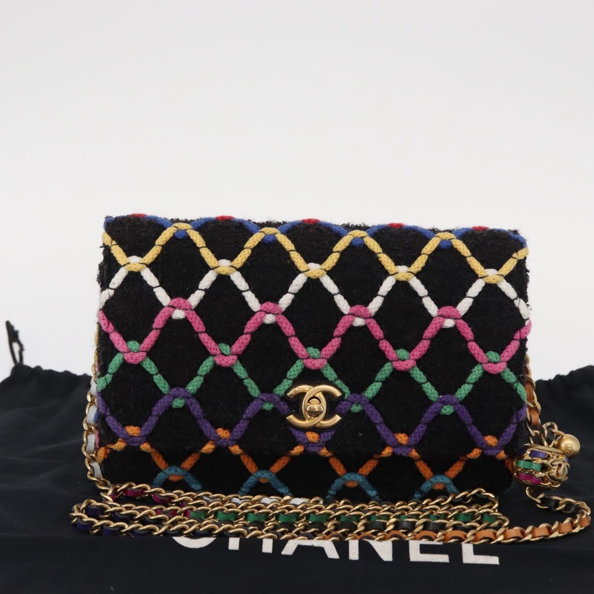 CHANEL Matelasse Chain Shoulder Bag Tweed Multicolor Gold CC Auth 156642SM