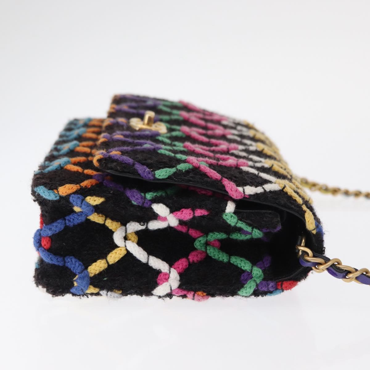 CHANEL Matelasse Chain Shoulder Bag Tweed Multicolor Gold CC Auth 156642SM