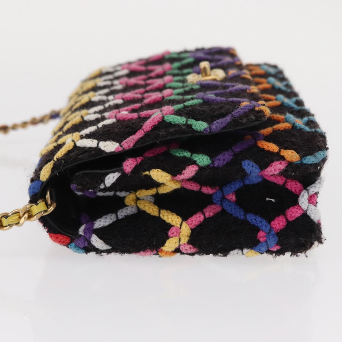 CHANEL Matelasse Chain Shoulder Bag Tweed Multicolor Gold CC Auth 156642SM