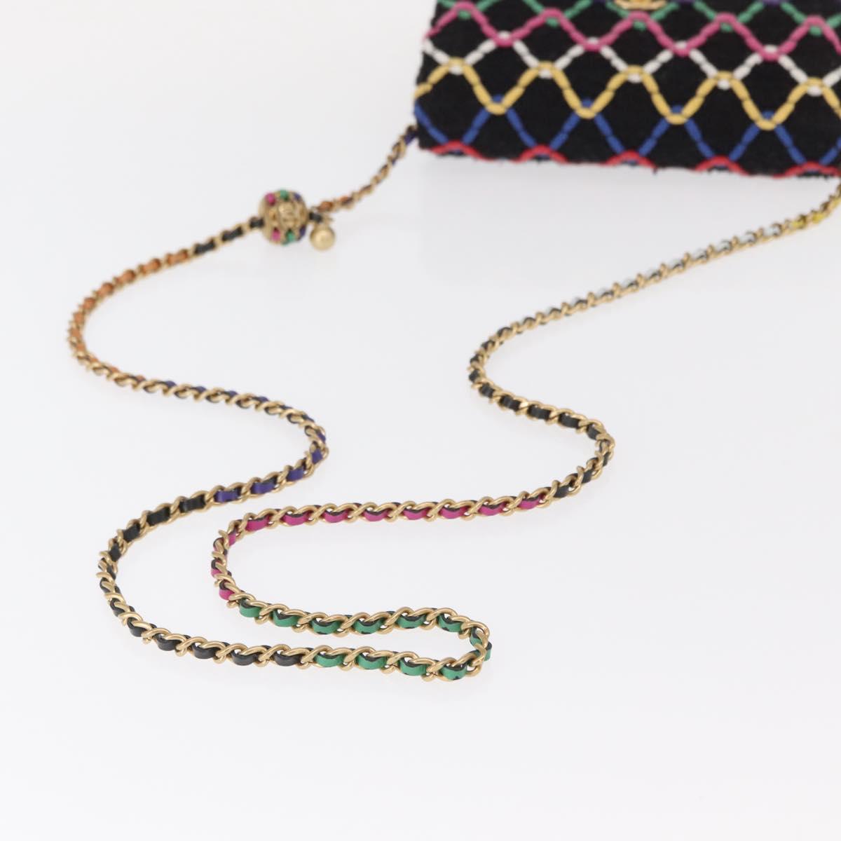 CHANEL Matelasse Chain Shoulder Bag Tweed Multicolor Gold CC Auth 156642SM