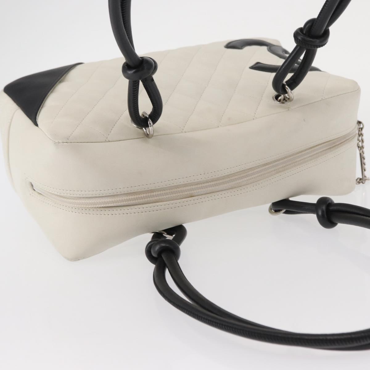 CHANEL Matelasse Bowling Bag Cambon Line Calf Skin White Black CC Auth 156643V