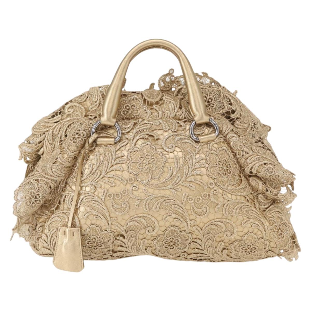 PRADA Race Hand Bag Leather Gold Auth 156645SAM