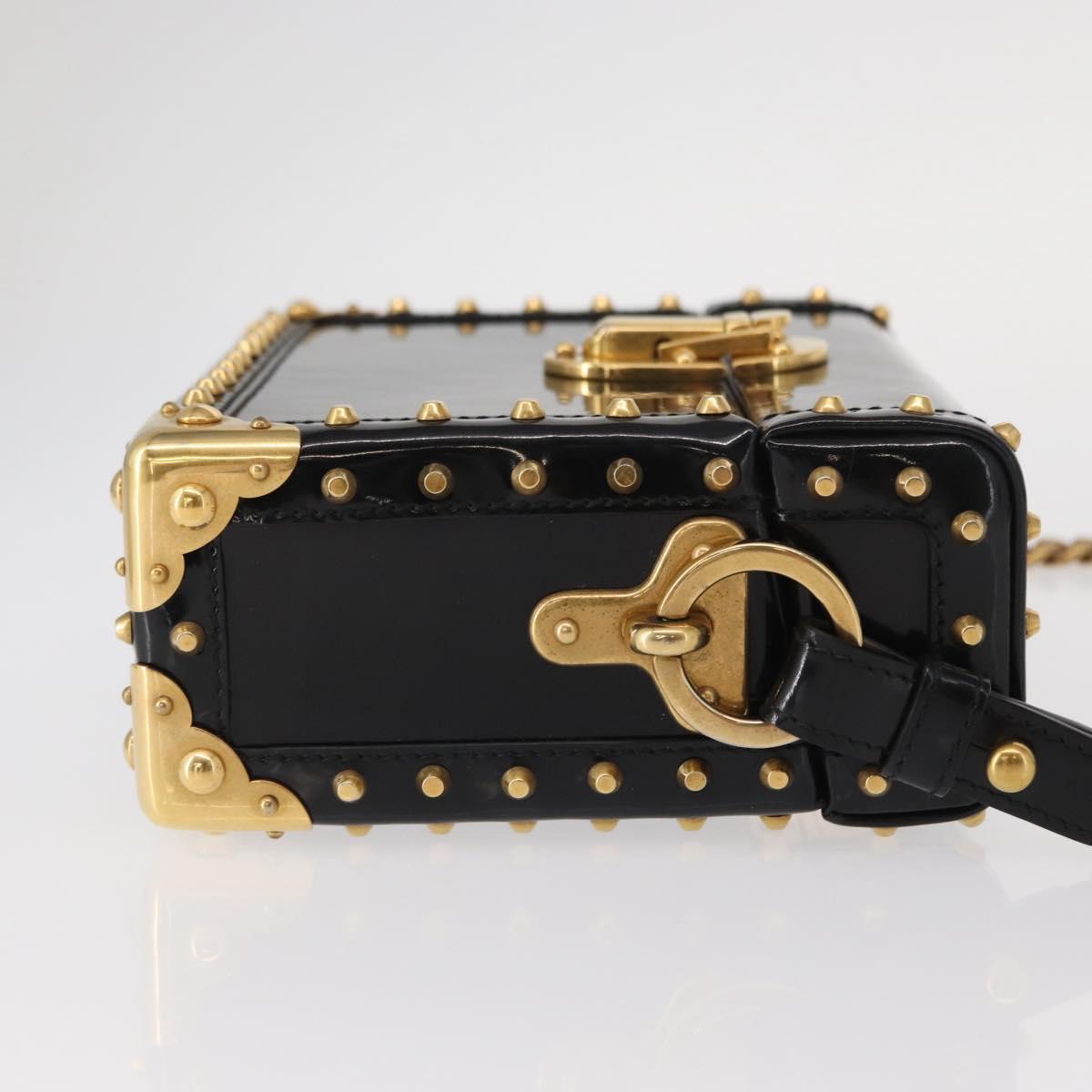 PRADA Chain Mini Trunk Shoulder Bag Enamel Black Gold Auth 156646V
