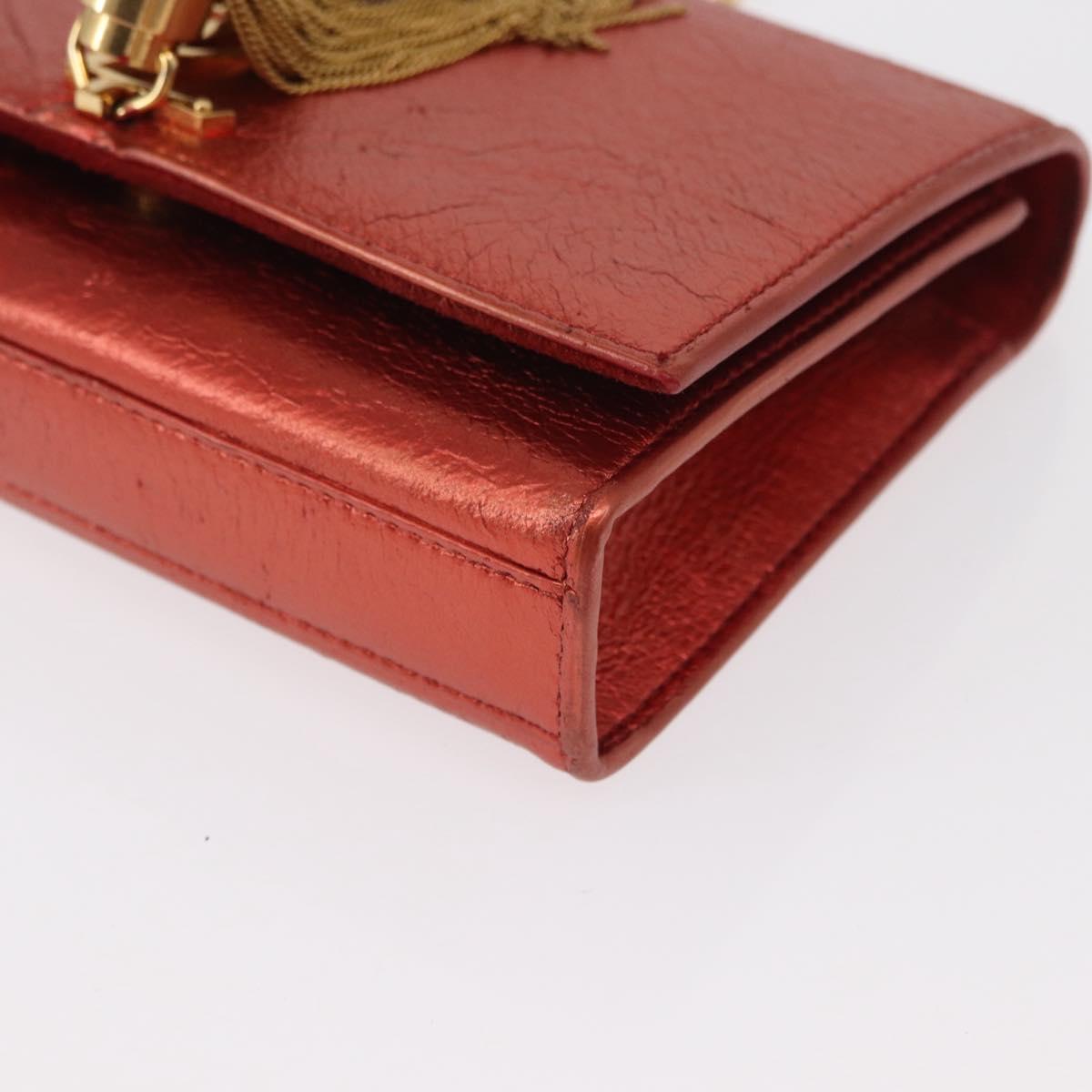 SAINT LAURENT Chain Kate Shoulder Bag Leather Red Gold Auth 156647M