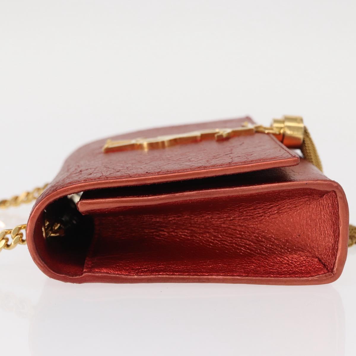 SAINT LAURENT Chain Kate Shoulder Bag Leather Red Gold Auth 156647M