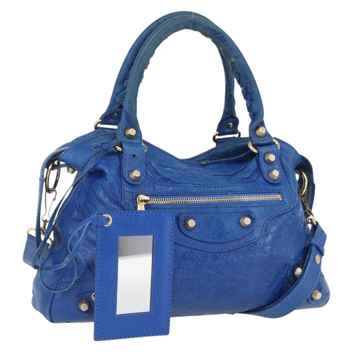 BALENCIAGA The Giant Town Hand Bag Leather 2way Blue Gold 285434 Auth 156649V