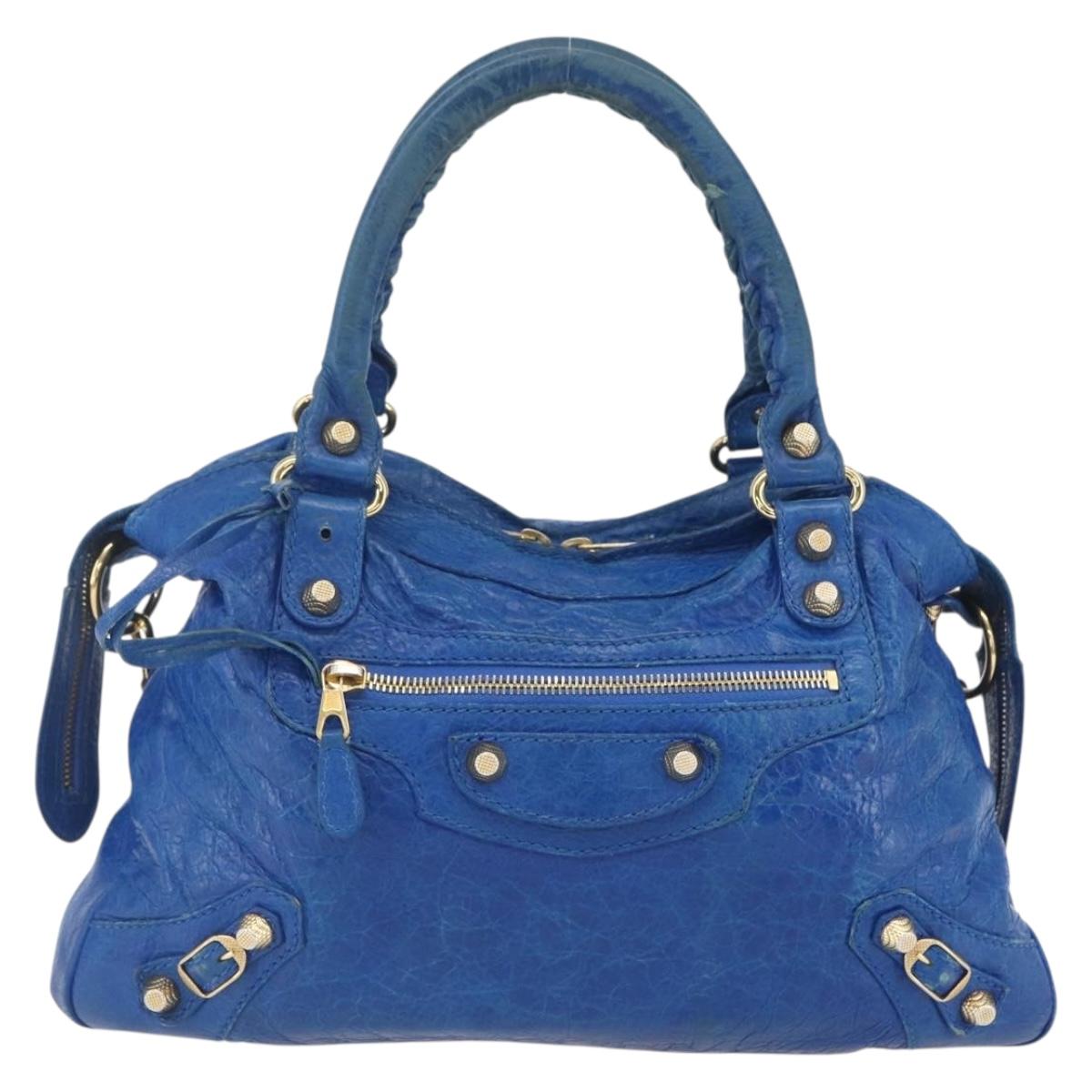 BALENCIAGA The Giant Town Hand Bag Leather 2way Blue Gold 285434 Auth 156649V