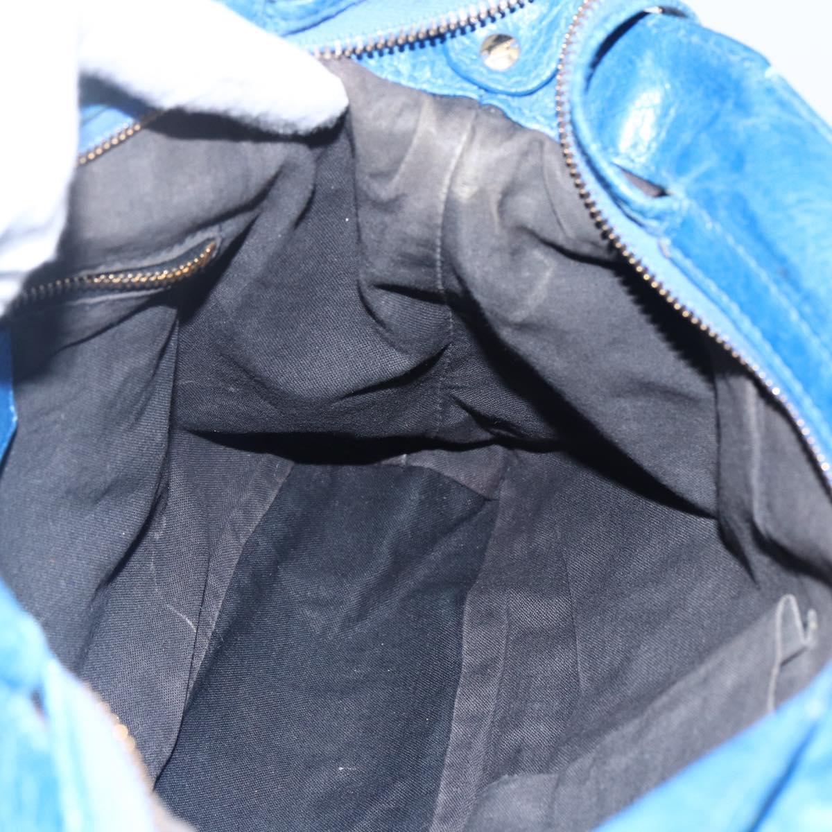 BALENCIAGA The Giant Town Hand Bag Leather 2way Blue Gold 285434 Auth 156649V