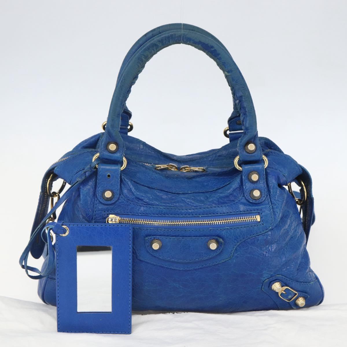 BALENCIAGA The Giant Town Hand Bag Leather 2way Blue Gold 285434 Auth 156649V