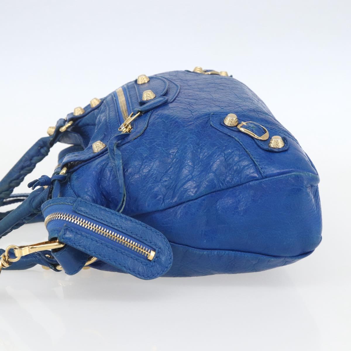 BALENCIAGA The Giant Town Hand Bag Leather 2way Blue Gold 285434 Auth 156649V
