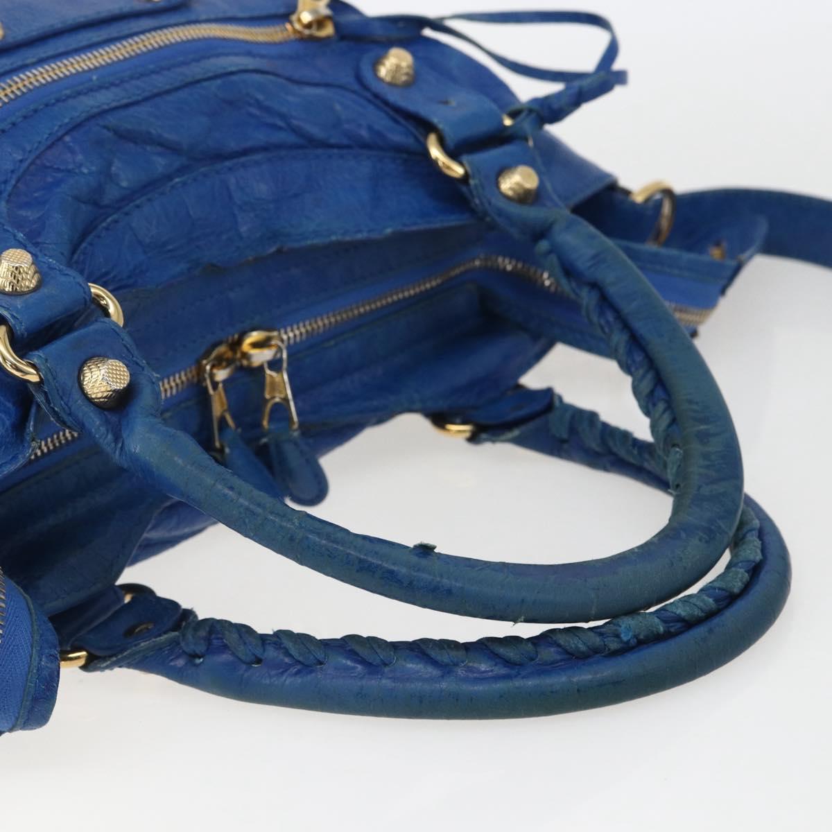 BALENCIAGA The Giant Town Hand Bag Leather 2way Blue Gold 285434 Auth 156649V