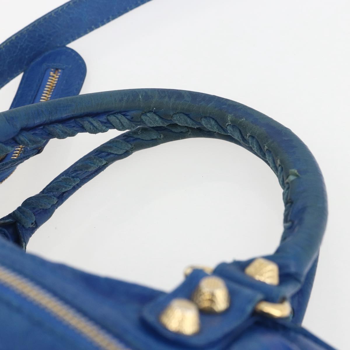 BALENCIAGA The Giant Town Hand Bag Leather 2way Blue Gold 285434 Auth 156649V