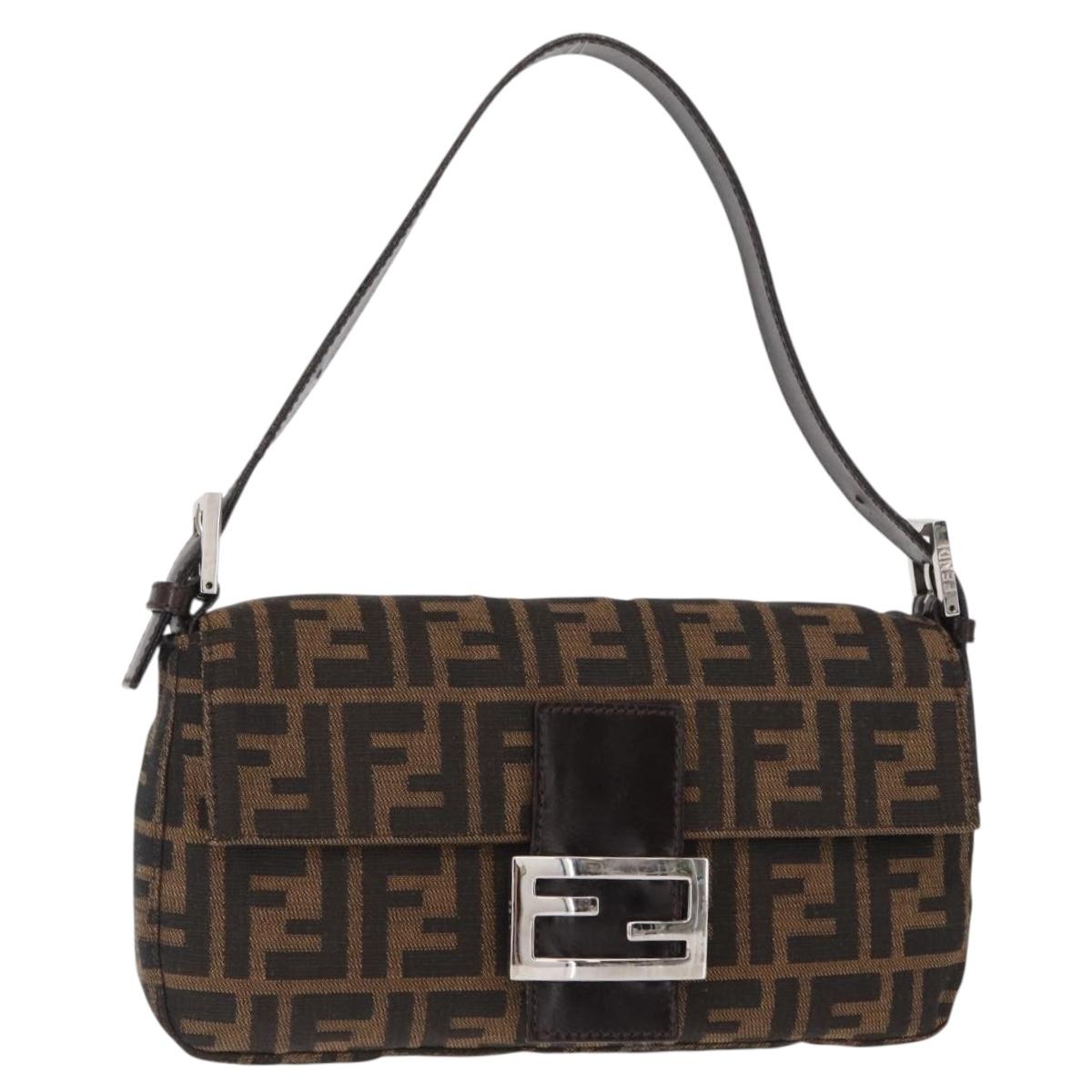 FENDI Zucca Canvas Mamma Baguette Shoulder Bag Black Brown Auth 156651SAM
