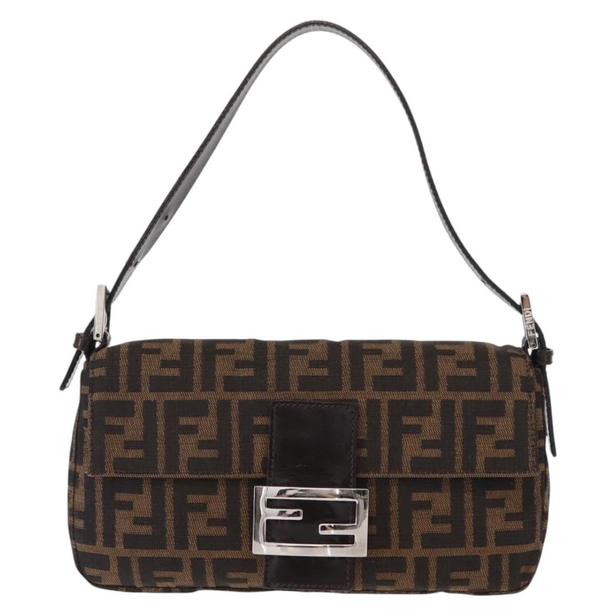 FENDI Zucca Canvas Mamma Baguette Shoulder Bag Black Brown Auth 156651SAM
