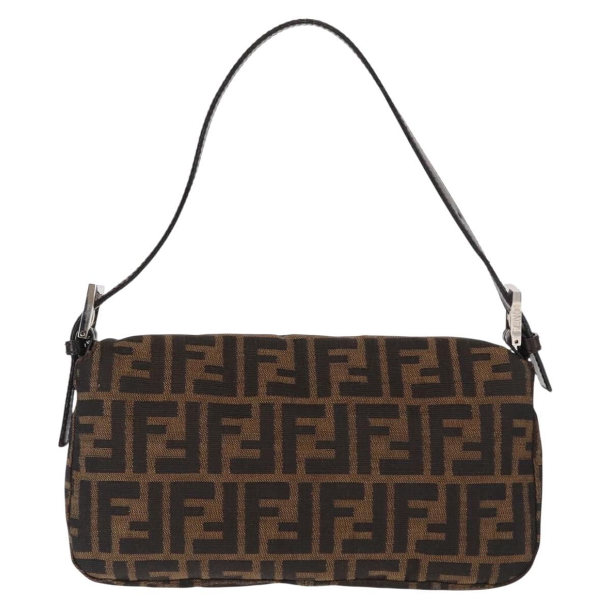 FENDI Zucca Canvas Mamma Baguette Shoulder Bag Black Brown Auth 156651SAM