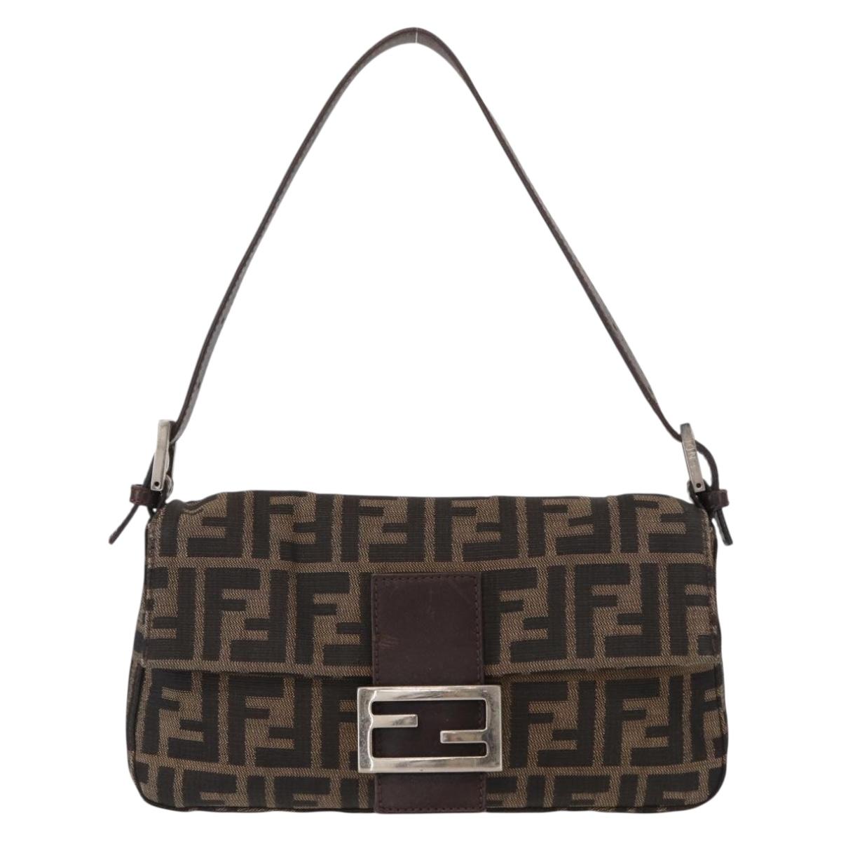 FENDI Zucca Canvas Mamma Baguette Shoulder Bag Black Brown Auth 156652M