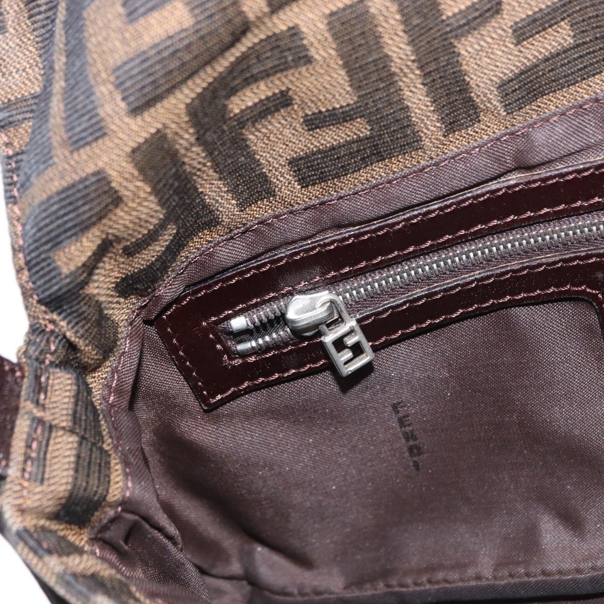 FENDI Zucca Canvas Mamma Baguette Shoulder Bag Black Brown Auth 156652M