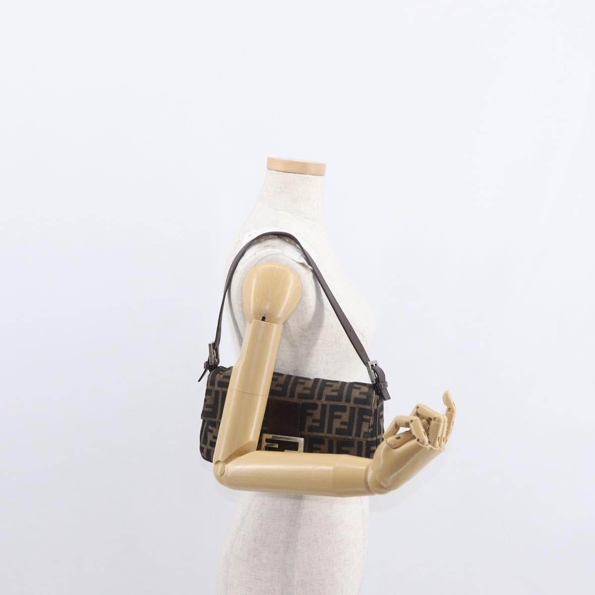 FENDI Zucca Canvas Mamma Baguette Shoulder Bag Black Brown Auth 156652M