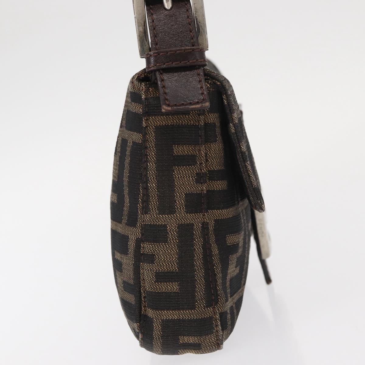 FENDI Zucca Canvas Mamma Baguette Shoulder Bag Black Brown Auth 156652M
