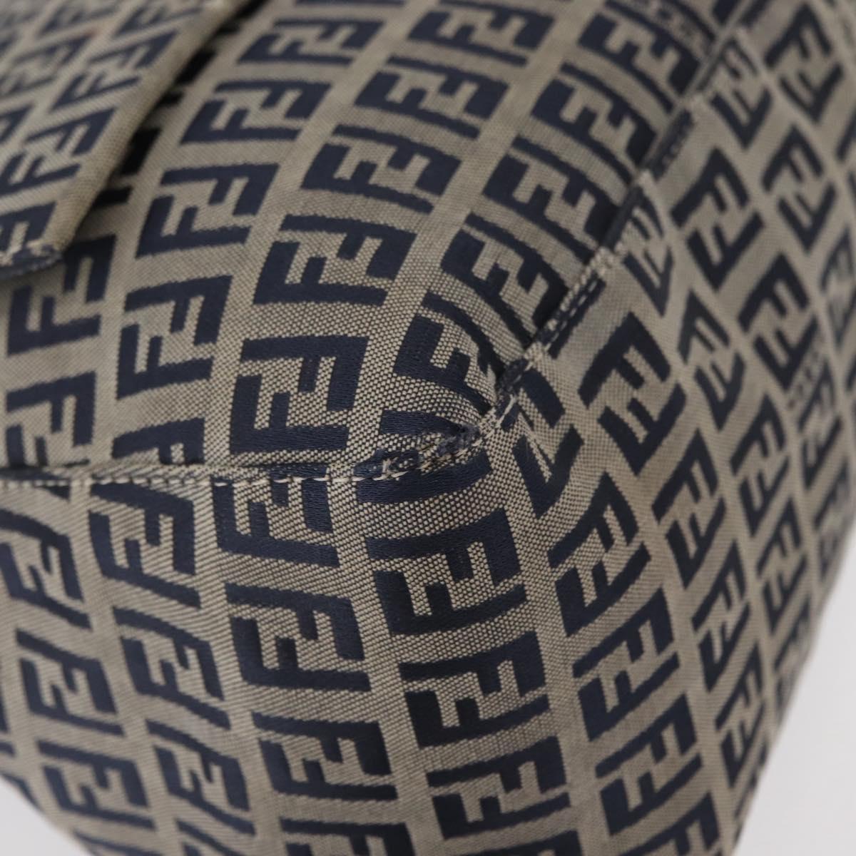 FENDI Zucchino Canvas Mamma Baguette Shoulder Bag Navy Silver Auth 156654V