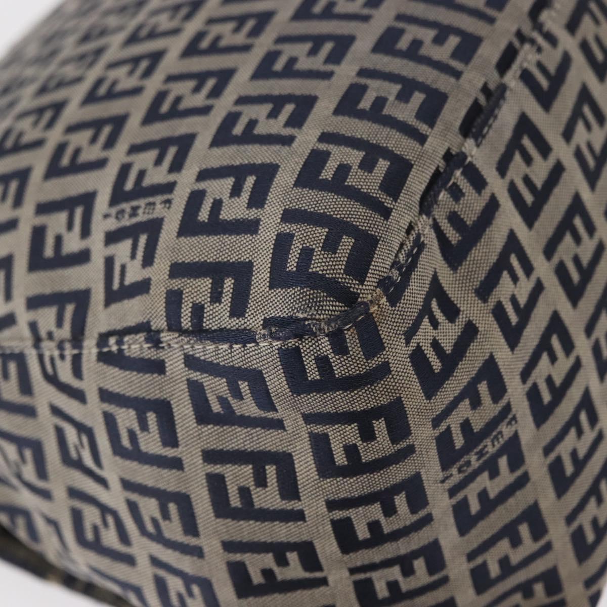 FENDI Zucchino Canvas Mamma Baguette Shoulder Bag Navy Silver Auth 156654V