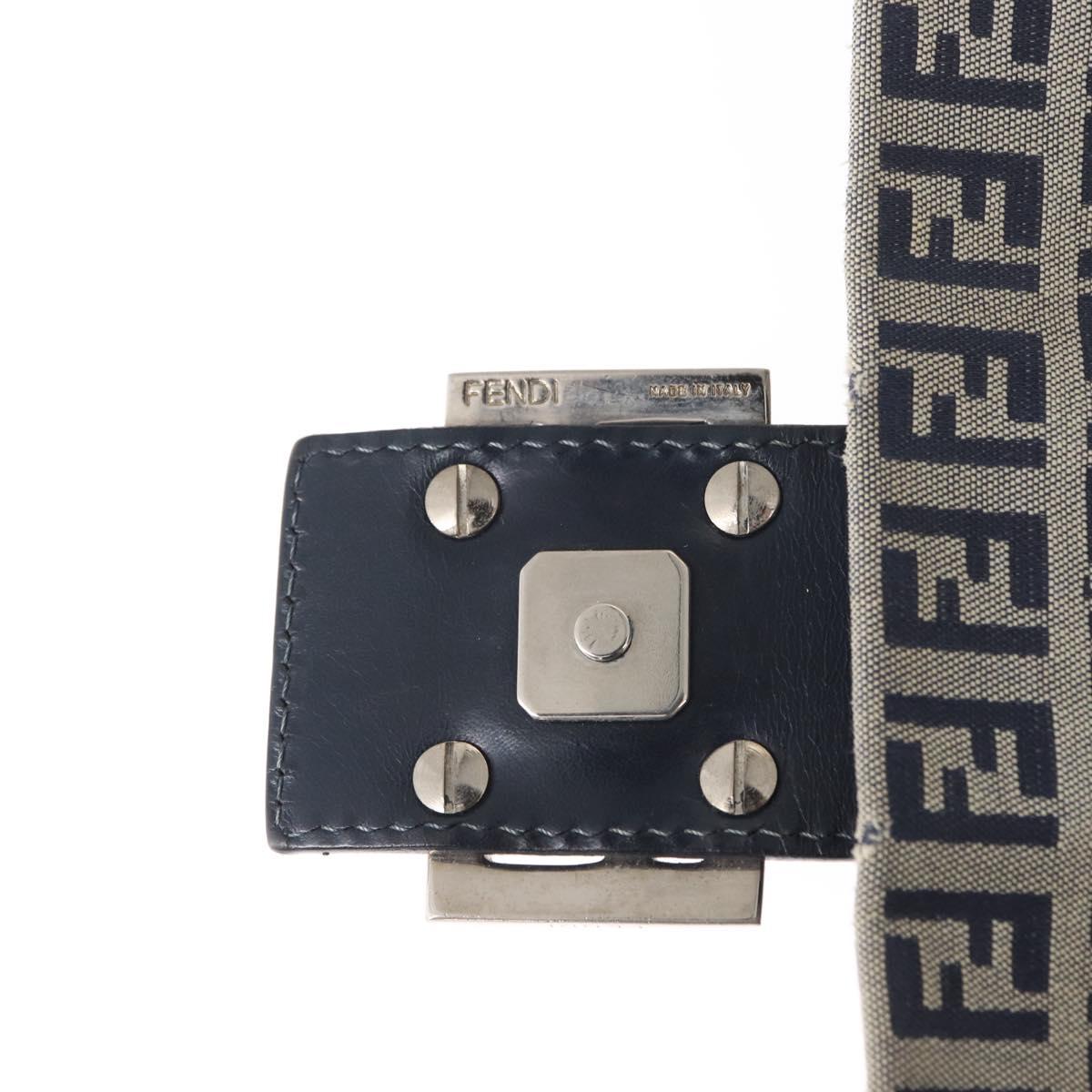 FENDI Zucchino Canvas Mamma Baguette Shoulder Bag Navy Silver Auth 156654V