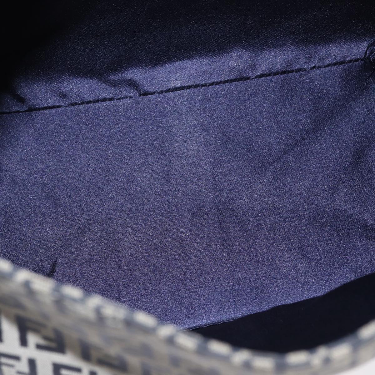 FENDI Zucchino Canvas Mamma Baguette Shoulder Bag Navy Silver Auth 156654V