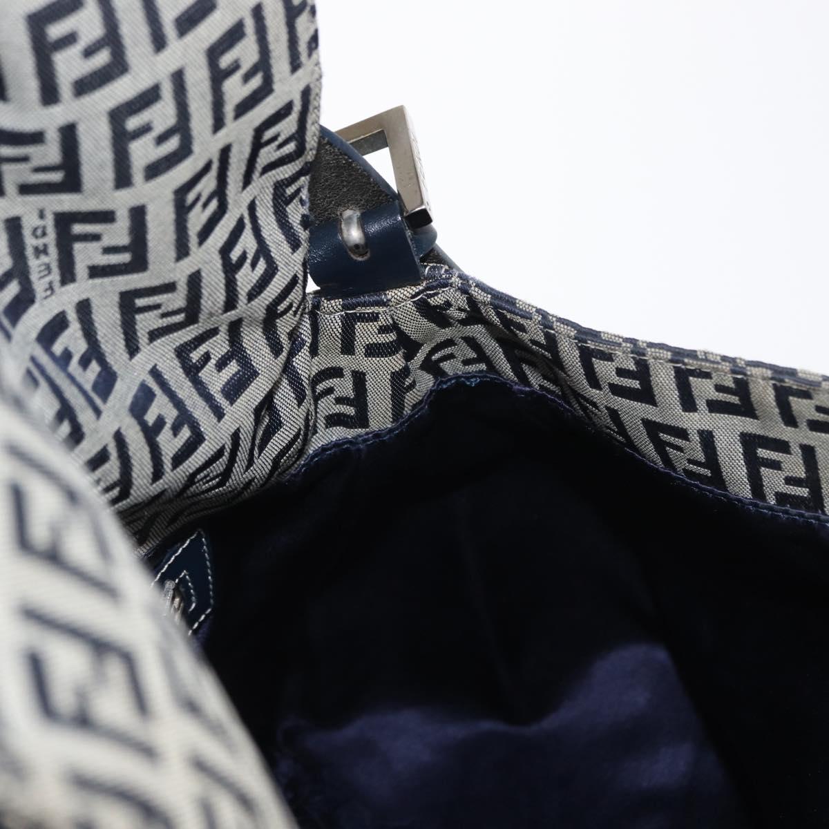 FENDI Zucchino Canvas Mamma Baguette Shoulder Bag Navy Silver Auth 156654V