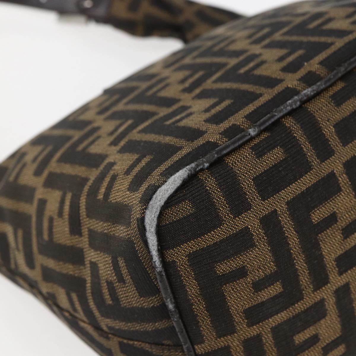 FENDI Zucca Canvas Mamma Baguette Shoulder Bag Black Brown Auth 156656V