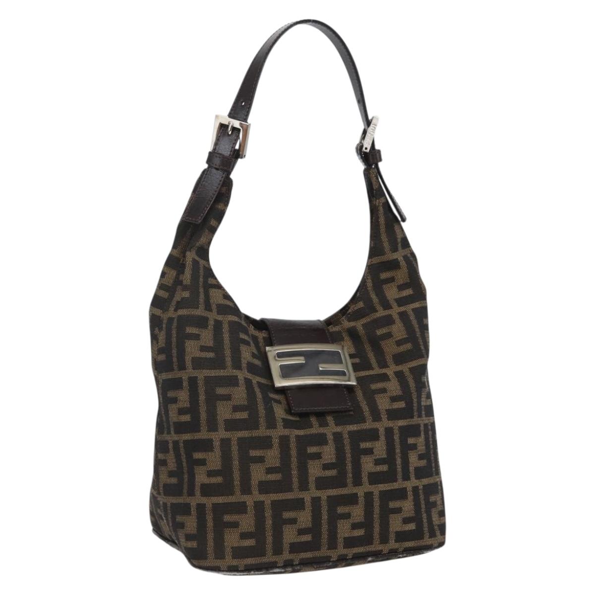FENDI Zucca Canvas Mamma Baguette Shoulder Bag Black Brown Auth 156656V