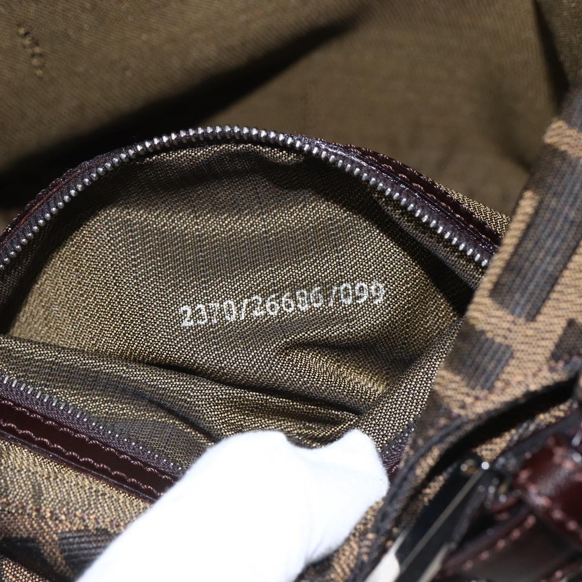 FENDI Zucca Canvas Mamma Baguette Shoulder Bag Black Brown Auth 156656V